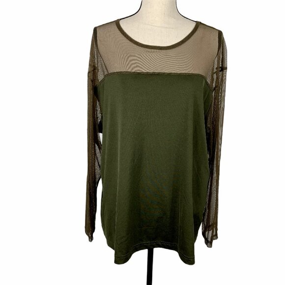 Gioano Netted Top 3X Deep Moss Sheer Net Sleeve - Picture 1 of 6